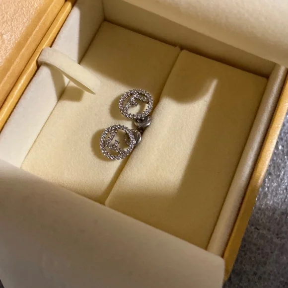 Preloved FENDI Pierced Petite Silver Earrings w/Crystals - Picture 8 of 12